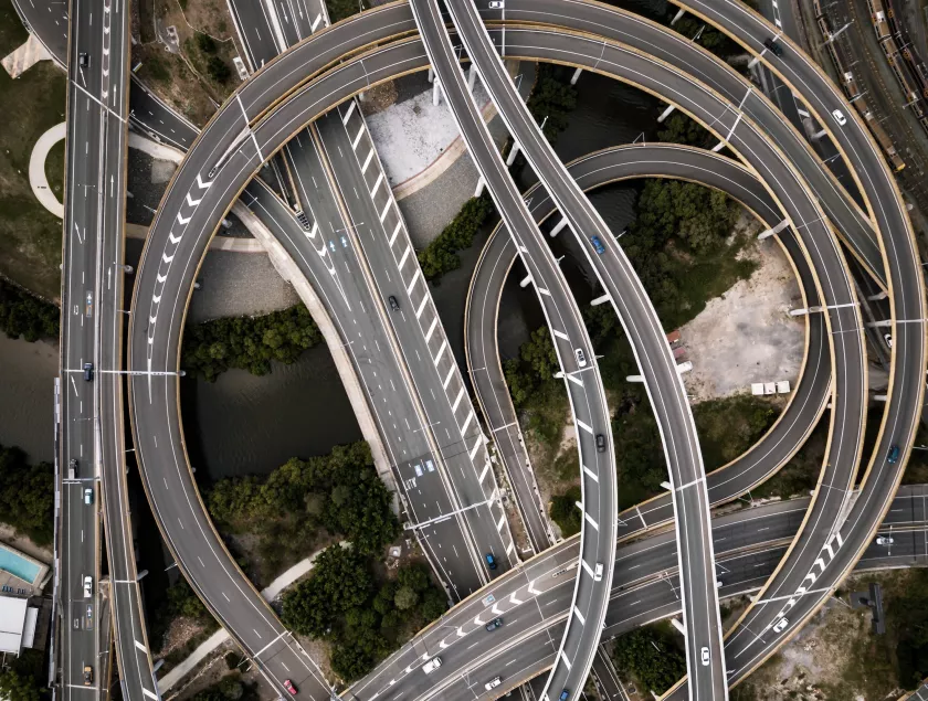 Highway interchange picture taken from directly above